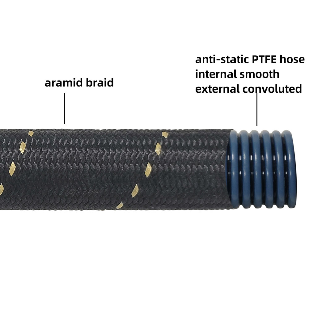 Lightweight Aramid Braid Anti-static Internal Smooth External Convoluted PTFE Fuel Line Hose